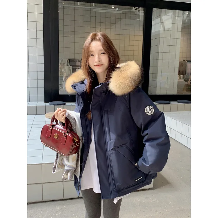 2025年新款工装派克服女90白鸭绒加厚大毛领小个子羽绒服冬季外套