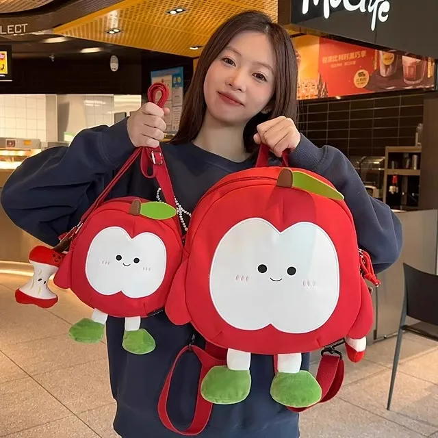 双肩包女可爱苹果包日系轻便卡通小书包休闲洋气小众布包春游包包