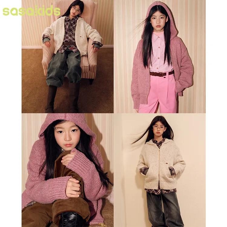 sasakids【草莓奶油】秋冬学院感百搭松弛粗针肌理感毛衣休闲开衫