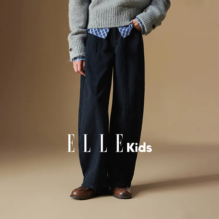 ELLE KIDS 口袋弯刀牛仔裤女童秋季新款复古个性前卫纯棉裤子Q5
