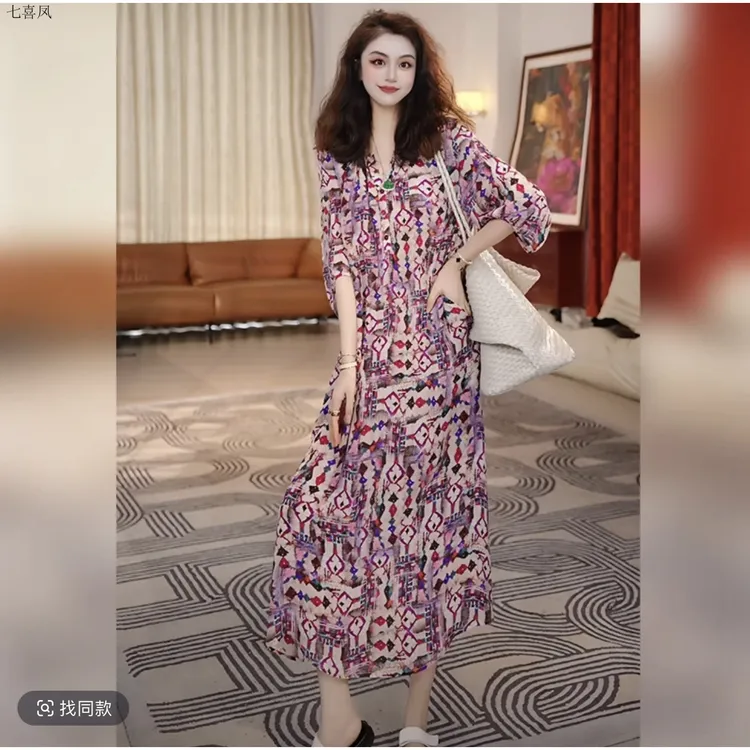 夏季时气慵懒风法式连衣裙裙子遮肉显瘦轻薄透气