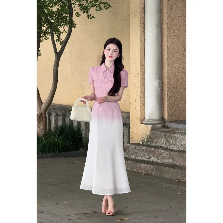 【桃桃冰萃】LiLi韩系温柔风渐变粉色显瘦鱼尾裙XMZH7986