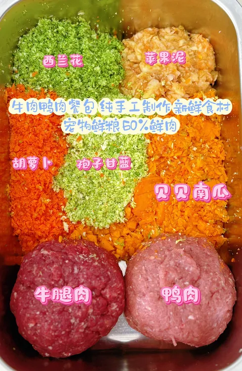 (牛肉鸭肉餐包）狗狗鲜食去泪痕败火补水手工宠物粮真空高温灭菌