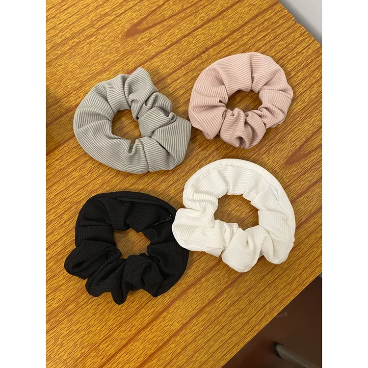 【零零和猫】纯色条纹针织布料拉链大肠发圈口袋发饰高级