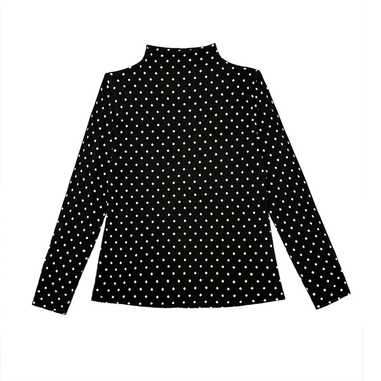 双层半高领超细绵羊毛打底衫长袖羊毛衫女冬季印花时尚保暖毛衣