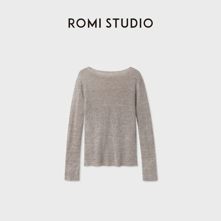ROMI STUDIO 100%高支亚麻轻薄微透凉感长袖圆领针织衫RWDAST4561