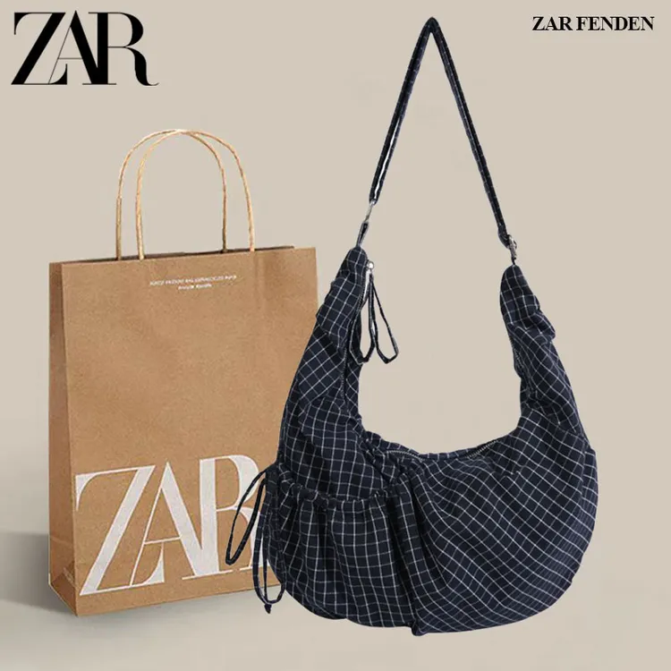ZAR FENDEN新款托特包大容量帆布手提包褶皱抽绳单肩品质斜挎包