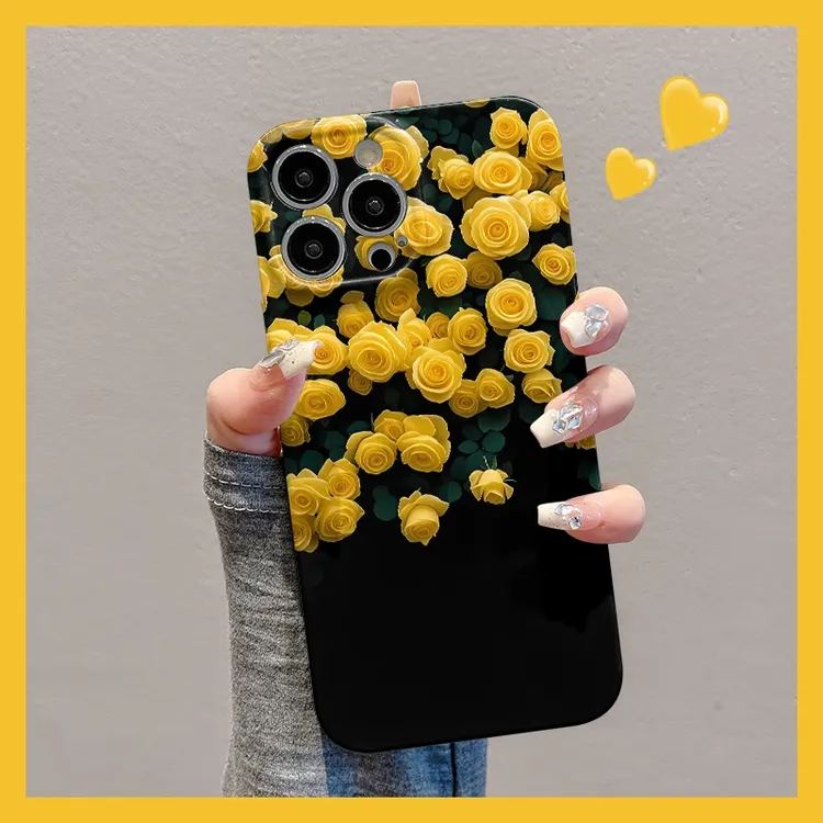 彩绘黄色玫瑰花朵适用iphone16/15p菲林手机壳华为oppo小米vivo套