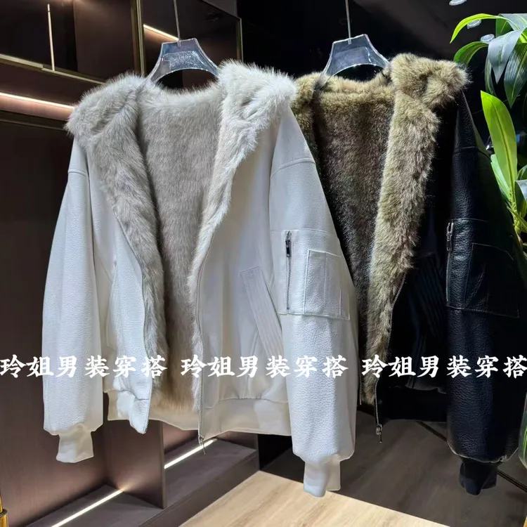 7012美式连帽皮衣外套棉服男女款冬季加绒加厚保暖毛领棉衣夹克