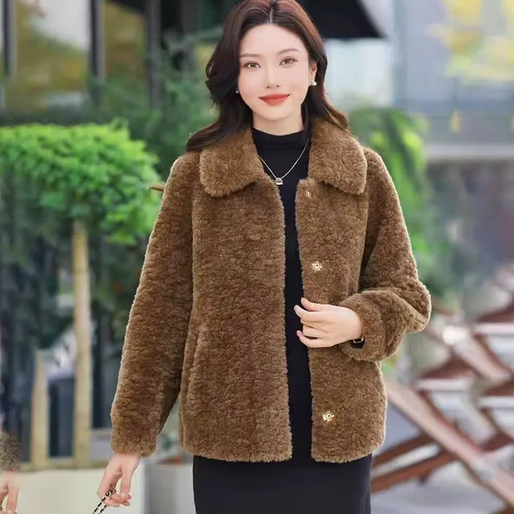 C3880秋冬季2026新款气质百搭厚款女装轻奢皮毛一体时尚外套