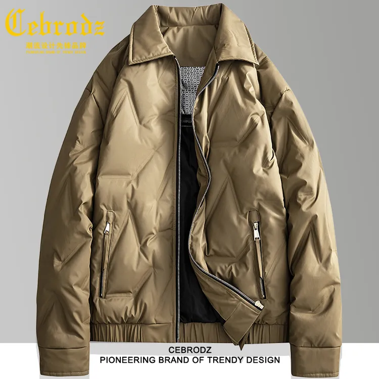 法国Cebrodz冬季男士羽绒服休闲风免烫翻领痞帅休闲宽松保暖外套