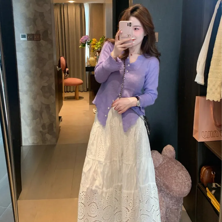 2025春时尚女装新款韩系套装温婉风衣服慵懒风针织上衣小众半身裙