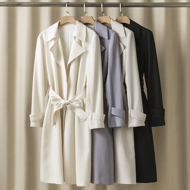 风衣秋季新款醋酸宽松欧美风大翻领长袖长款风衣外套通勤英伦风