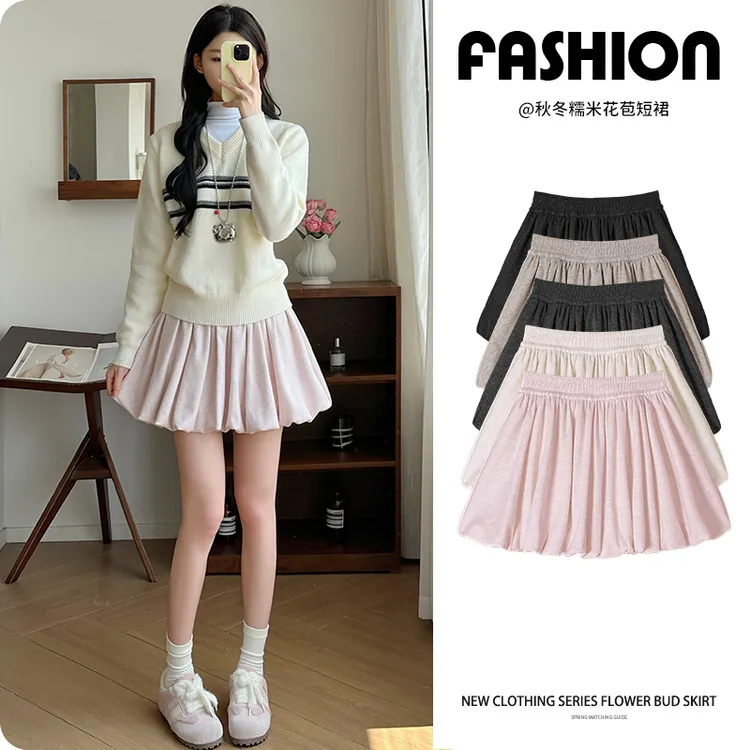 糯米花苞短裙女半身百褶裙2025秋季新款高腰裙裤显瘦百搭A字裤裙