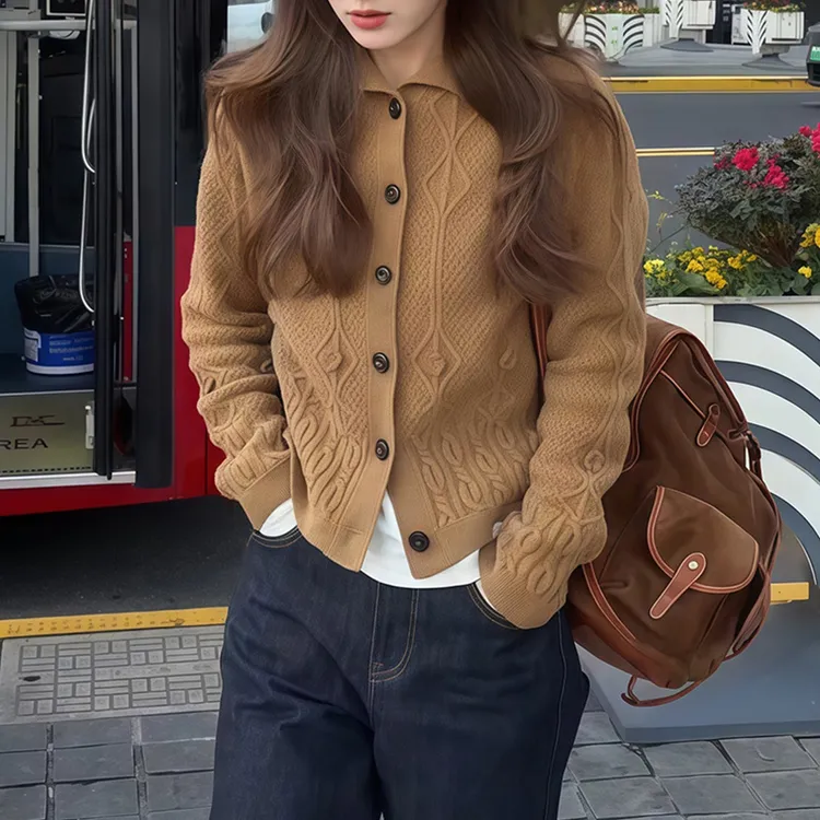 M958法式复古软糯圆领针织开衫女装韩系休闲小众针织上衣