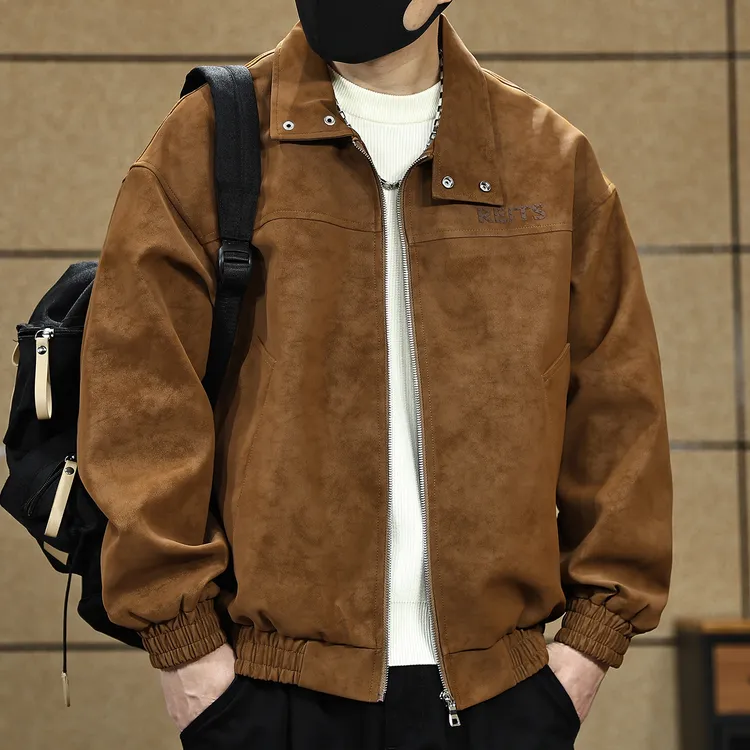 美式复古扎染立领机车皮衣外套男春秋新款痞帅潮流飞行员教练夹克