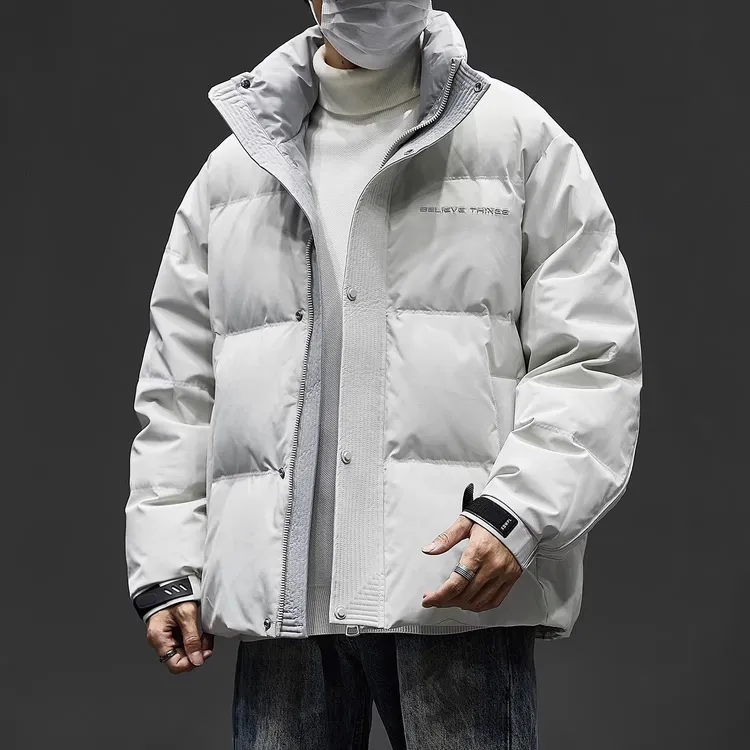羽绒服男冬季新款美式潮牌白鸭绒立领面包服男士保暖外套情侣上衣