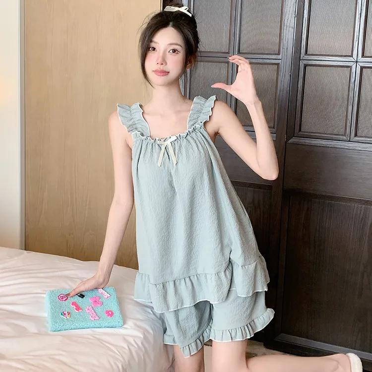 吊带睡衣女夏季云朵棉中长款2025年新款甜美可爱家居服套装可外穿