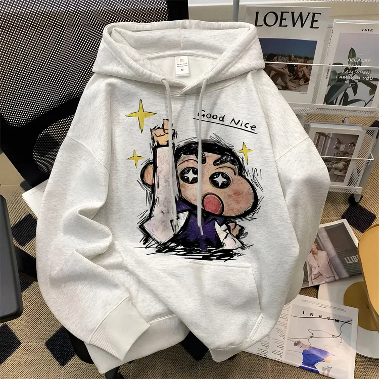 重磅美式可爱蜡笔小新学院风连帽卫衣男女同款秋冬季宽松趣味上衣