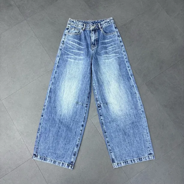 重工水洗显瘦微弯刀设计猫须擦色女加长牛仔裤1507