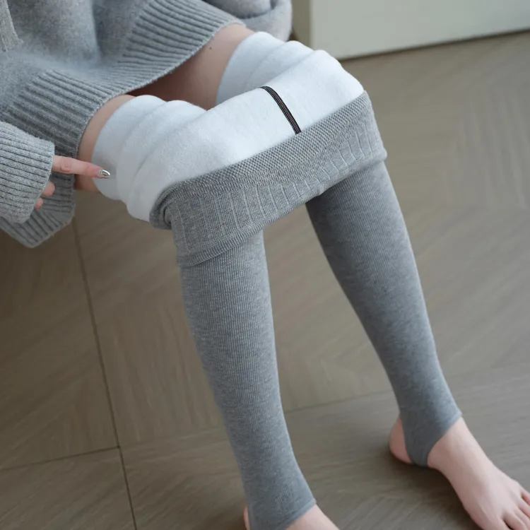 打底裤冬女加绒外穿保暖裤弹力竖条纹连裤袜高腰踩脚磨毛显瘦棉裤