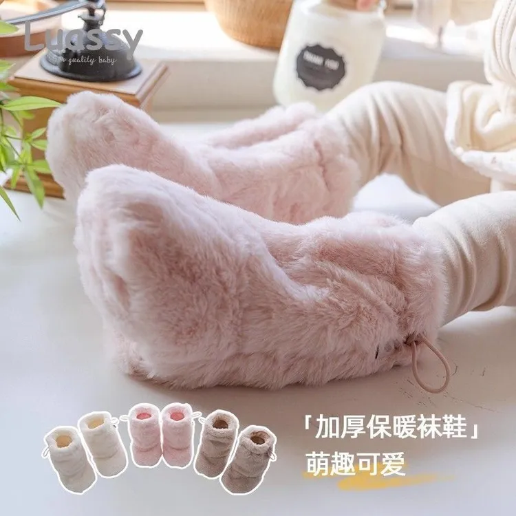 婴儿鞋袜秋冬季中筒袜加绒新生儿袜套学步袜子宝宝地板袜