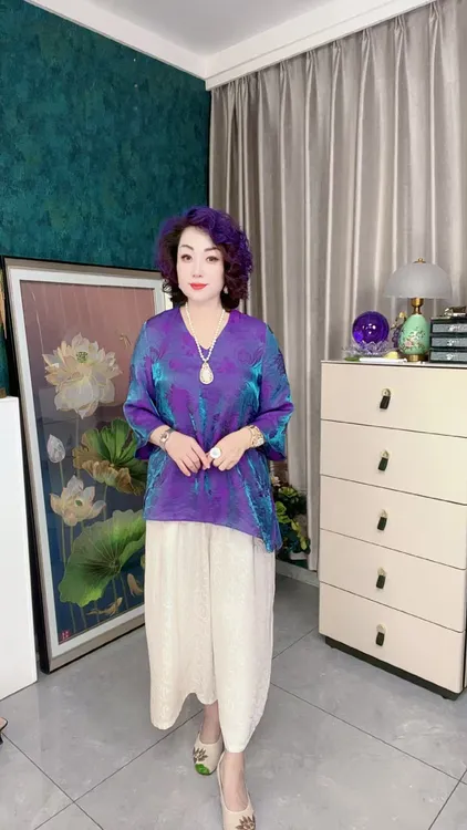 【敏敏家】紫罗兰新国风新中式时尚气质妈妈装上衣