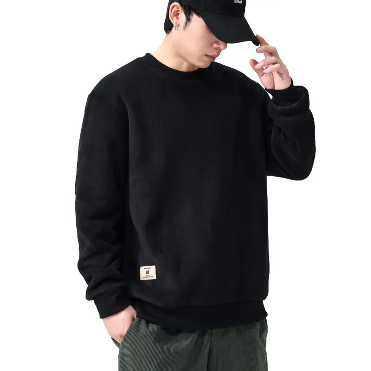 秋冬新款百搭潮流7A远红外发热圆领男士羊羔绒加绒