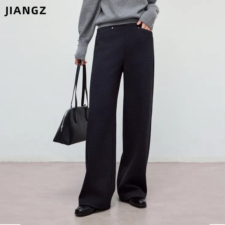 江洲【松弛感】加绒加厚保暖秋冬醋酸羊毛知性风高腰纸片窄版直筒裤