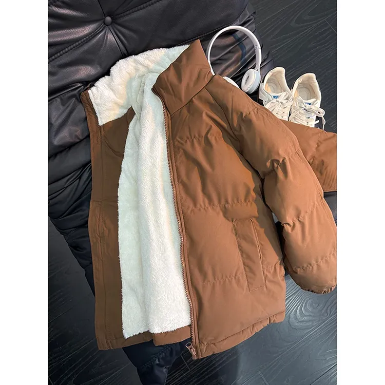 东北零下度棕色羊羔绒棉服男款冬季保暖加绒加厚面包服棉袄外套