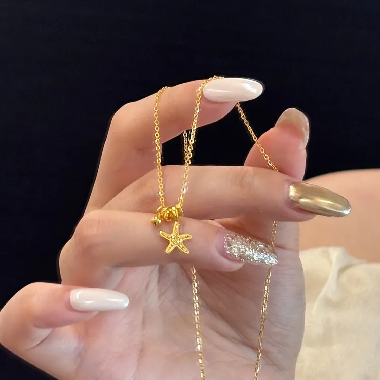 卡柒 铜合金项链 爆闪碎冰冰小海星项链复古轻奢高级感精致锁骨链