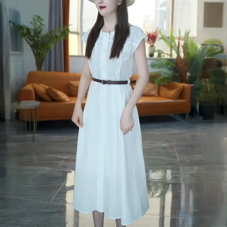 高级感气质无袖连衣裙女装夏季2025新款洋气收腰显瘦中长薄款裙子