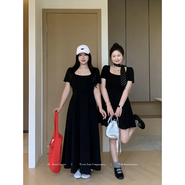 知葵微胖定制【珍妮千金】夏复古赫本风法式方领连衣裙12253L6768