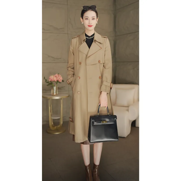 2025春季新款风衣女收腰显瘦高端气质设计中长款百搭双排扣外套