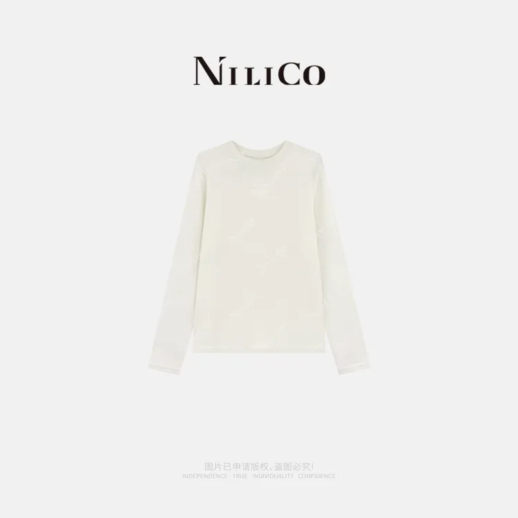 NILICO【极简主义】极简大牌贴标设计肌理抓绒休闲百搭女款圆领T恤