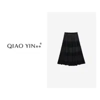 QIAO YIN"半身裙“时尚设计款原宿风丝绒高腰半身裙A字裙QY28279