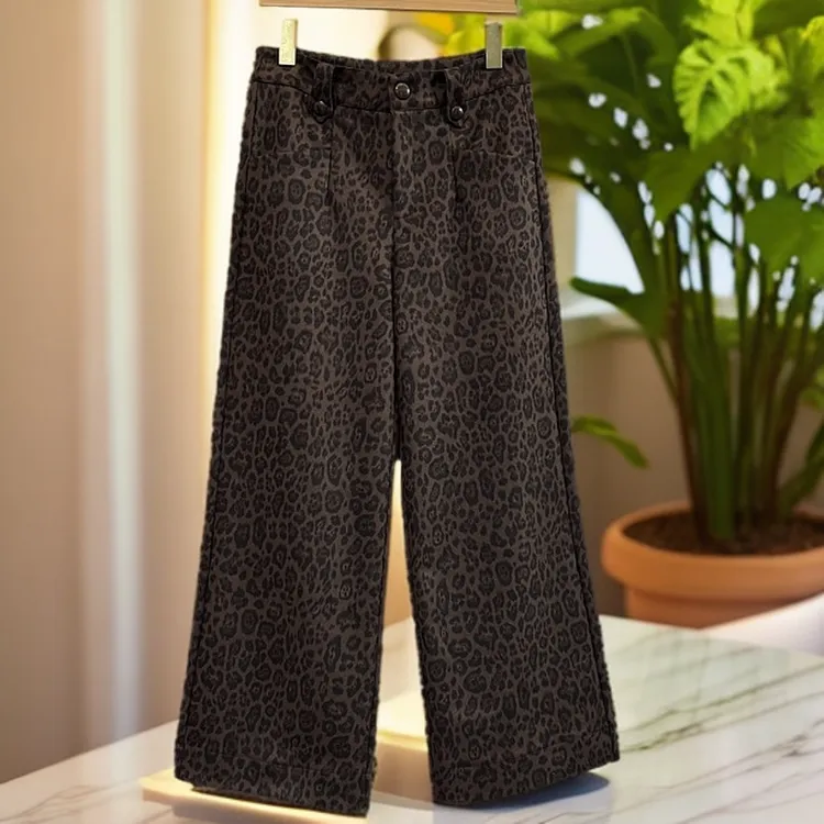 30099-冬季新款豹纹加绒直筒裤腿裤（裤子长度100厘米裤脚口27厘米