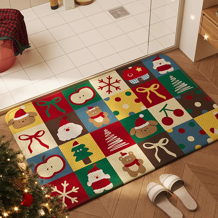 圣诞卫生间厕所大门口防滑垫耐脏耐磨卡通吸水速干脚垫子浴室地毯