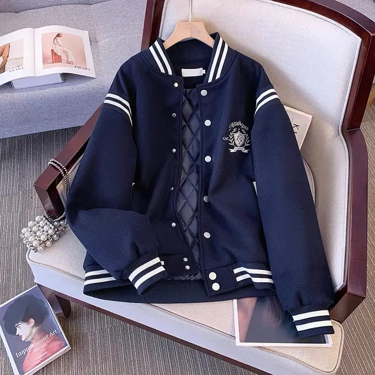 美式复古棒球服女秋冬加厚夹克2025新款爆款宽松刺绣学生夹棉外套