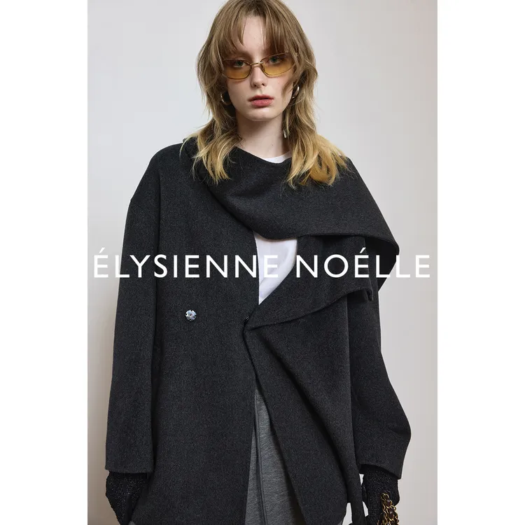 【EN】120支澳毛山羊绒双面呢宽松慵懒围裹式大衣外套 QWA4021