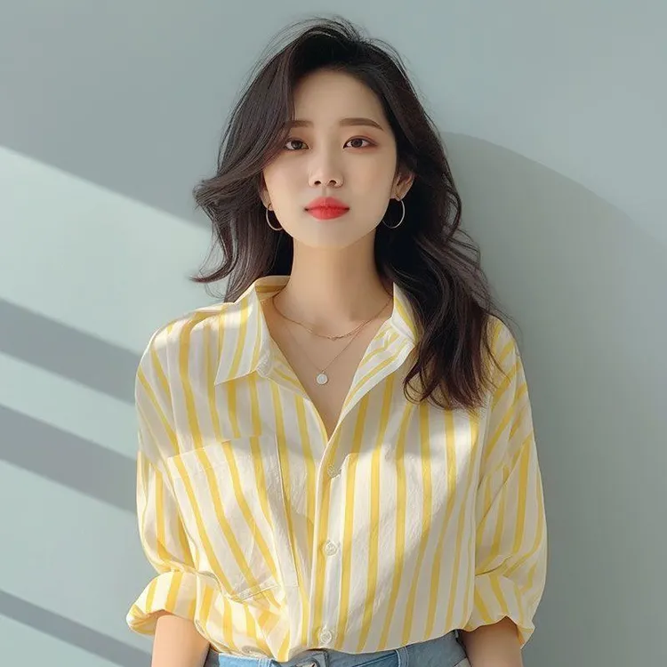 条纹衬衫女春秋长袖衬衣欧货洋气小衫爆款2025新款开衫法式小个子