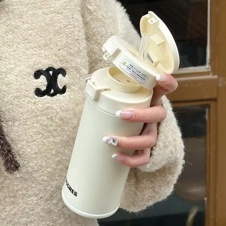 保温水杯高颜值ins学生党吸管杯子陶瓷覆层保温杯女生外带随手杯