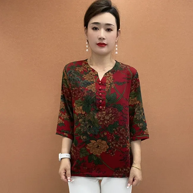 夏季妈妈装女装50岁-80岁夏装中老年奶奶T恤妈妈秋装薄款中袖上衣