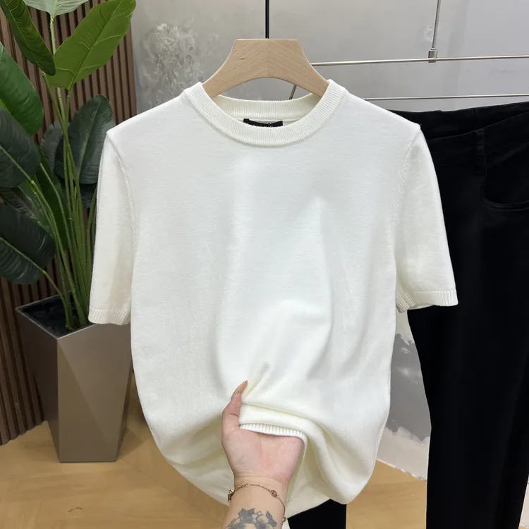 秋季新款圆领毛衣男士纯色休闲百搭时尚舒适修身潮流针织短袖上衣