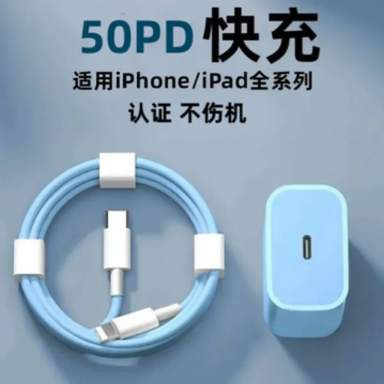 适用苹果PD闪充快充数据线14/13/12/11/X/8蓝色手机充电器充电线