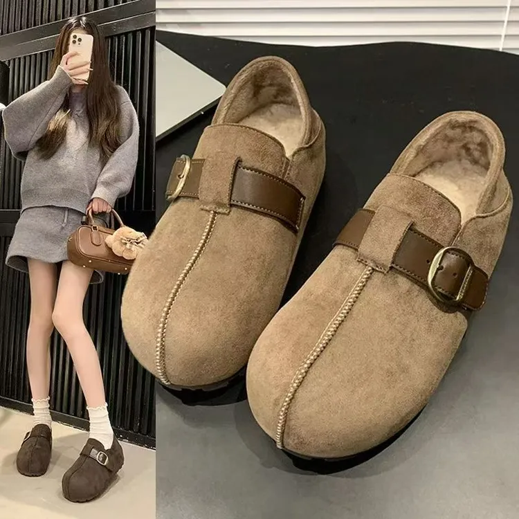 勃肯鞋秋冬加绒一脚蹬两穿女鞋