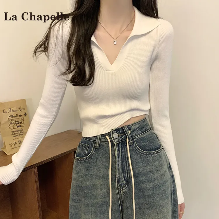 拉夏贝尔修身内搭polo领秋冬韩版小众百搭显瘦针织衫打底毛衣上衣