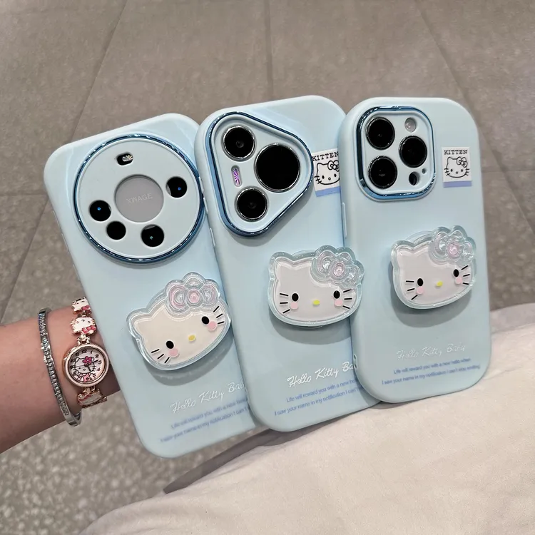 雅天立清新baby蓝KT猫支架适用苹果17/16手机壳华为vivoppo小米15