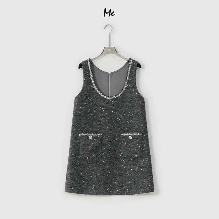 ME【千金之夜小香背心裙】美利奴绵羊毛星空纱时尚连衣裙MESA3631