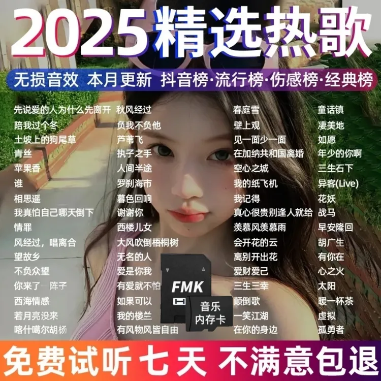 2025车载音乐内存卡抖音流行dj热门歌曲车载sd小卡MP3/4汽车TF卡